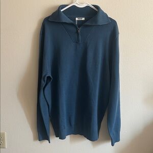 NWT Coofandy Men's Blue Pullover Quarter-Zip Poly Knit Sweater . L